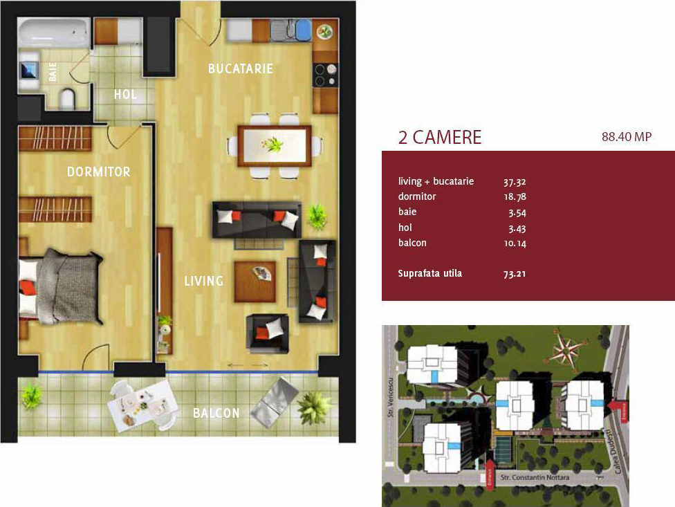 Plan apartament 2 camere